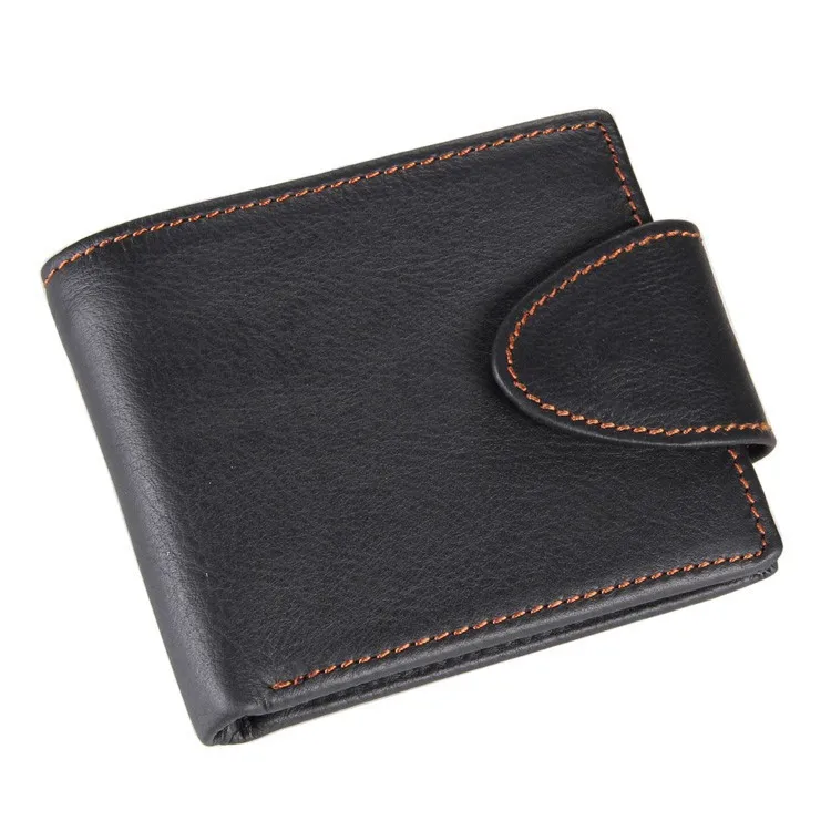 

8060A black color man vintage leather wallet with button