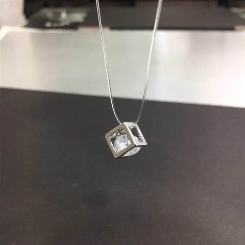 

FYM Fashion Square Shape Silver Color Transparent Fish Line Pendants & Necklaces AAA Cubic Zircon Jewelry Necklaces For Women