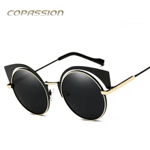polarized sunglasses women brand designer Retro Metal Cat Eye sunglass Adult Polaroid round glasses uv400 oculos