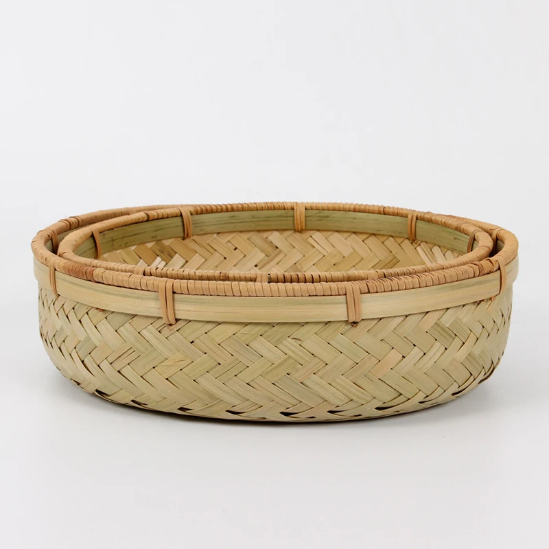 

2018 New Creative Bamboo Storage Basket Round Hand-woven Waterproof Desktop Organizer Fruit And Vegetable Storage Basket-66922