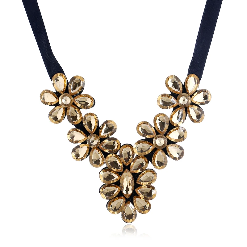 Seblasy макси черная веревочная цепочка большие массивные Стразы ожерелье-чокер с цветами Подвески для женщин простой стиль ювелирные изделия Bijoux