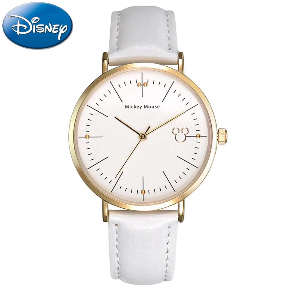 Disney Clock Authentic Mickey Mouse Cutie Women Simple Ultrathin Original Leather Girl Boy Favorite Student Love Quality Watches