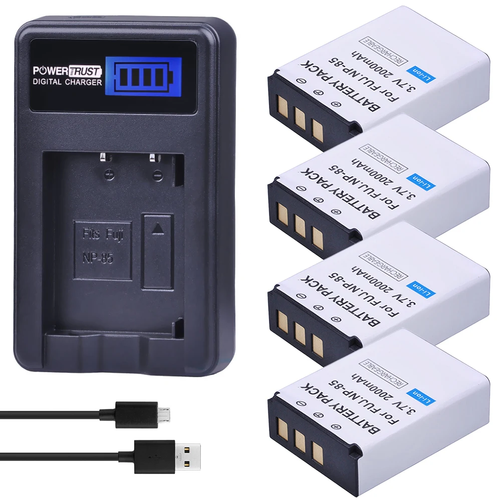 Powertrust 4Pc Np-85 Np85 Np 85 Batterie Ricaricabili E Lcd Usb Caricabatterie Per Fujifilm S1 Sl1000 Sl240 Sl245 Sl260 Sl280 Sl300