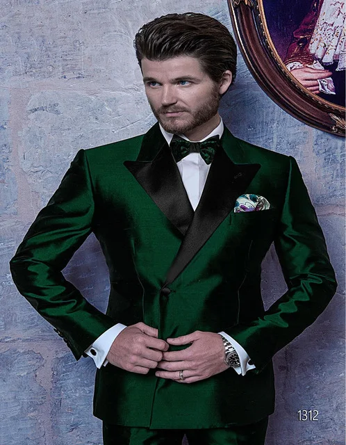 

2018 New Arrival Spring Slim Fit Double-Breasted Green Groom Tuxedos Wedding Dress Men Suits Prom Clothing(Jacket+pants)