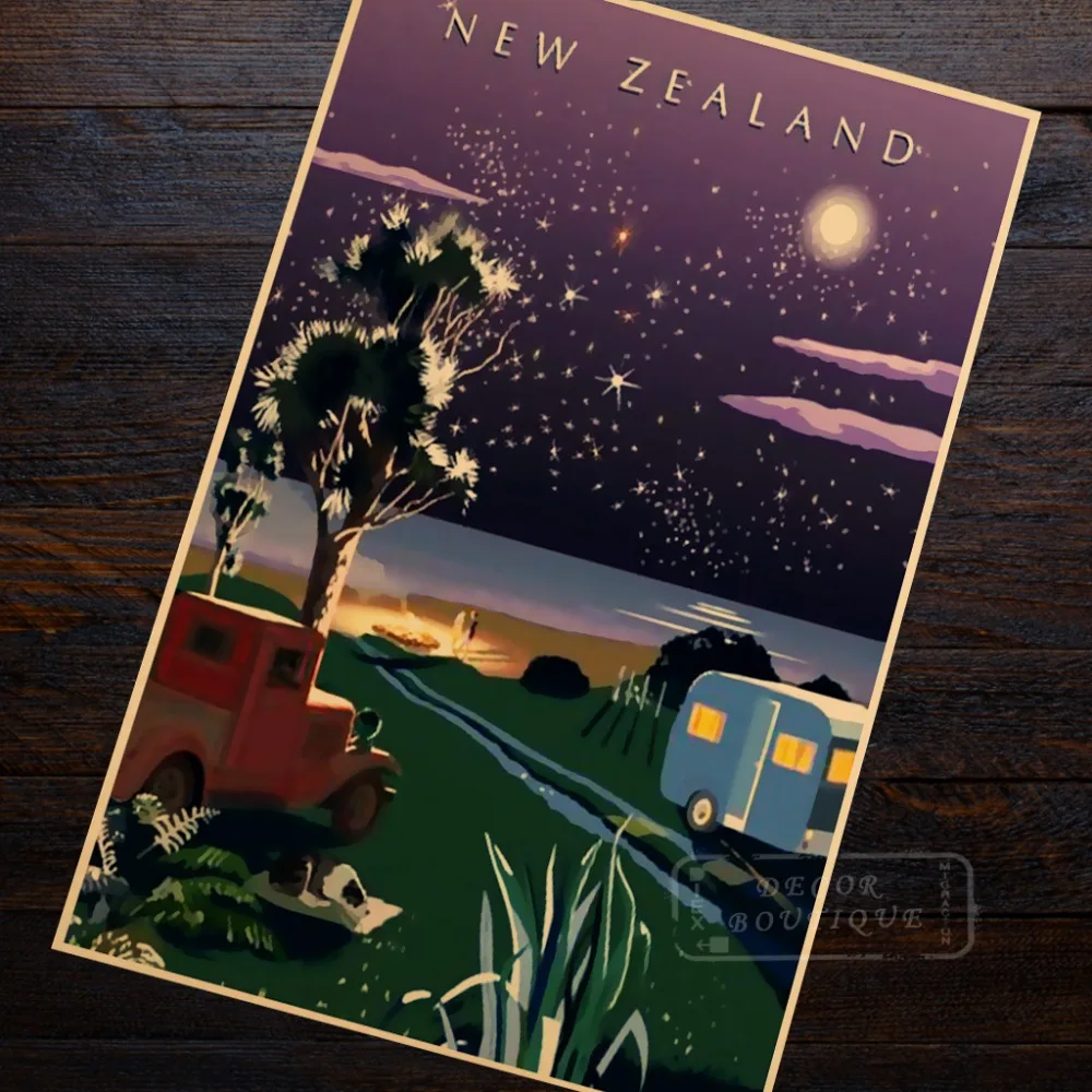 

Star Sky Beauty View New Zealand NZ Landscape Travel Retro Vintage Poster Canvas Painting DIY Wall Art Home Bar Posters Decor