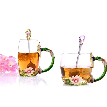 

GFHGSD Beauty And The Best Novelty Enamel Coffee Cup Mug Flower Tea Glass Cups for Hot and Cold Drinks, Perfect Gifts For Her