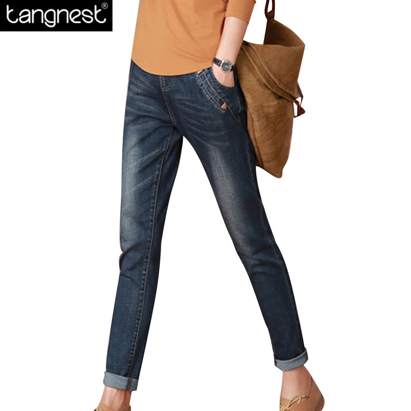 TANGNEST Elastic Waist Casual Long Denim Pants 2017 NEW