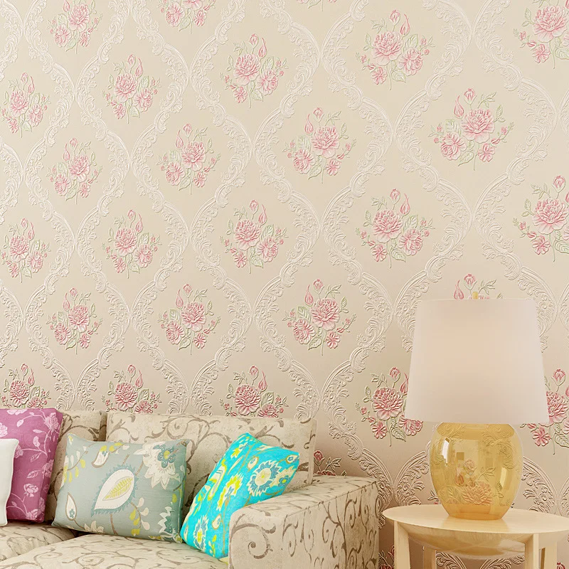

beibehang Squeeze European garden flowers three-dimensional non-woven wallpaper warm bedroom living room shop full background