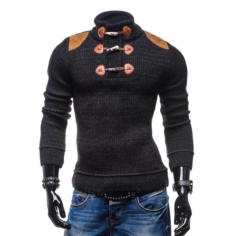 Autumn High Neck Sweater Men Knitted Sweater Jumpers Male