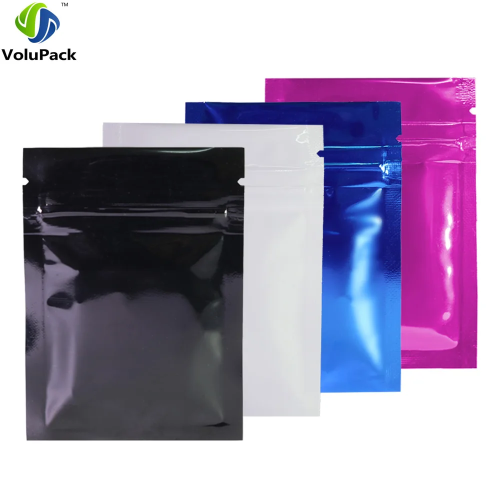

6.5x9cm (2.5x3.5in) Glossy Purple Blue White Black Clear Front Tear Notch Flat Pouches Herb Small Zip Lock Package Bags