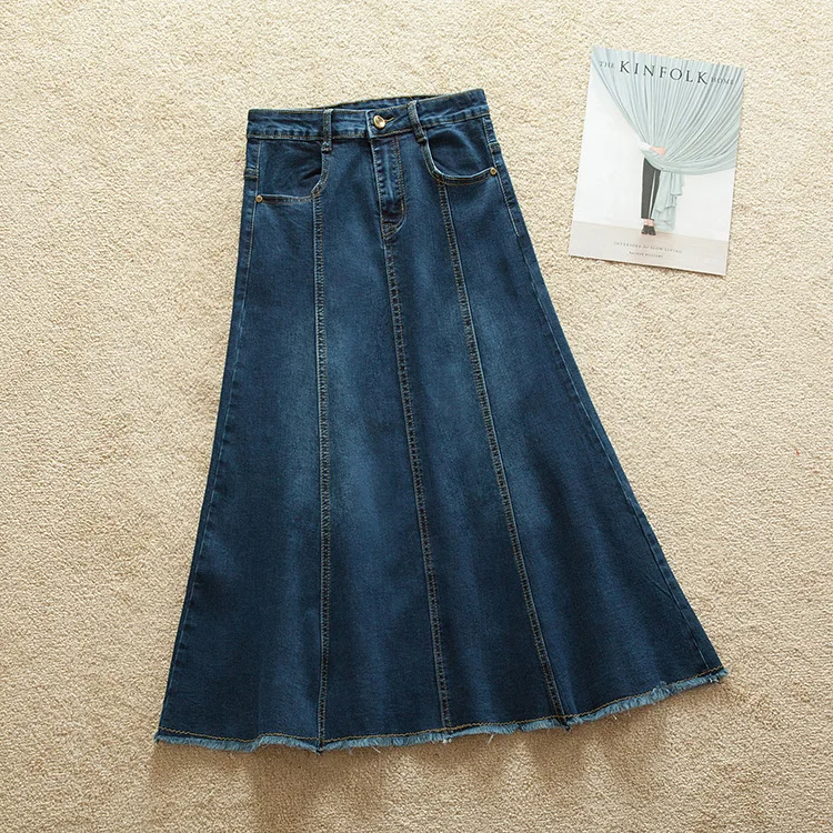 

Big Size 2019 Spring Women Denim Skirt High Waist Casual Midi Long A-line Jeans Skirts Cowboy 2912LY