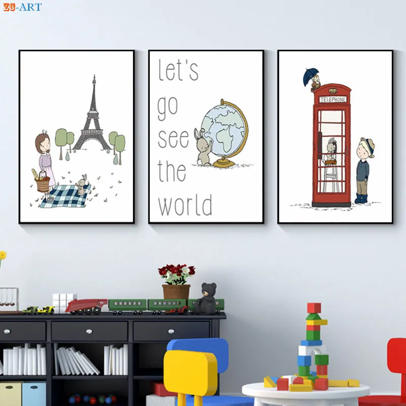 Дорожная детская художественная печать Париж и плакат с изображением Лондона