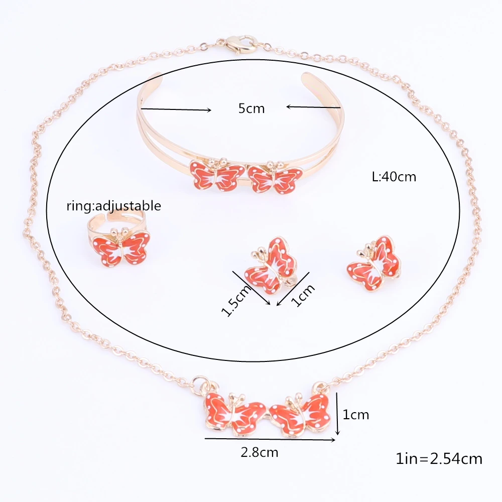 Золотой цвет милый детский Ювелирный Комплект с бабочкой детский комплект ювелирных изделий ожерелье браслет серьги кольцо 8 цветов