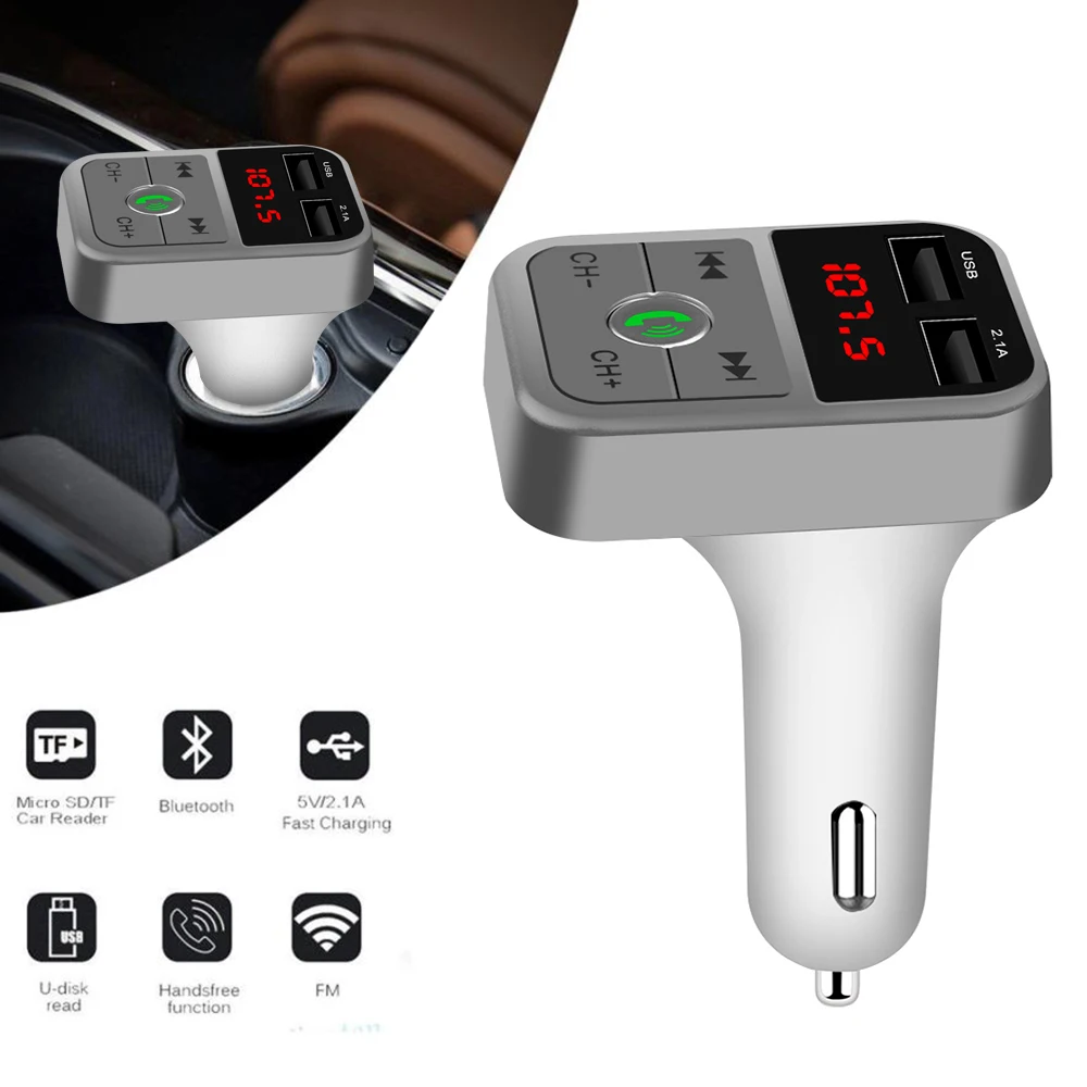 

Car Kit Handsfree Wireless Bluetooth FM Transmitter LCD MP3 Player USB Charger 2.1A Car Accessories Handsfree Digital Voltmeter