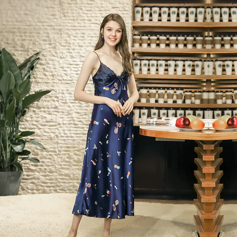 

Ladies Sexy Silk Satin Nightgown Sleeveless Nighties Nightdress V-neck Sleep Long Shirt Summer Nightwear Longdress B-6779