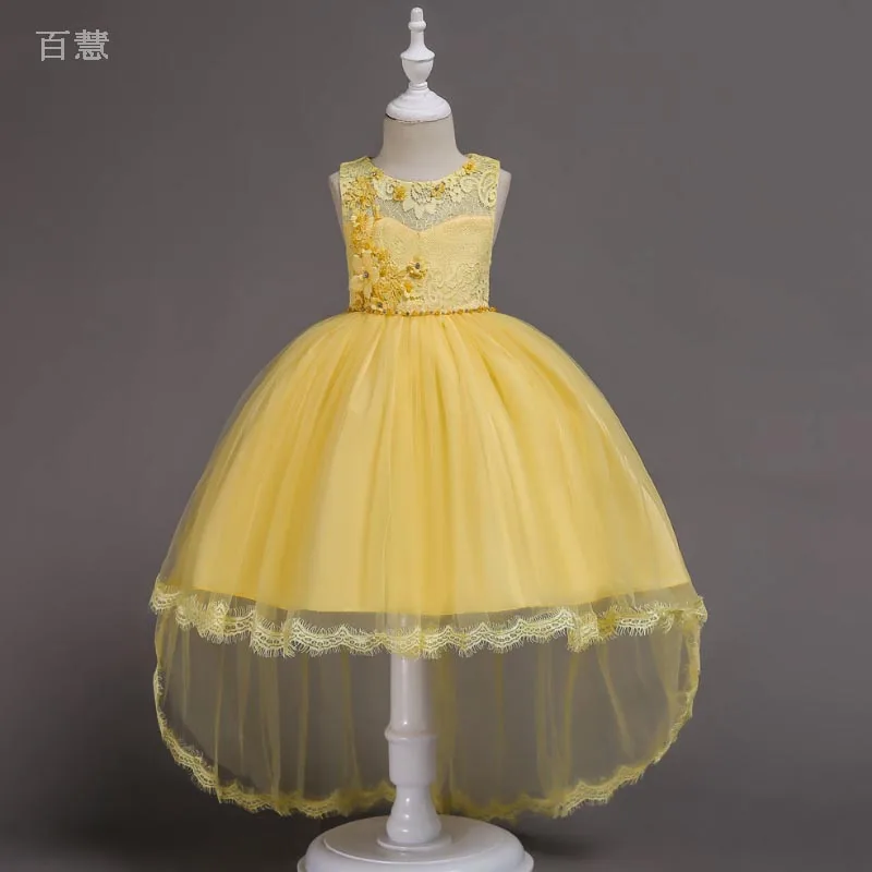 

Lace yarn Party Princess Dress Kids Solid Trumpet Dresses Birthday Wedding Ball Gown Dresses for Girl Kids Baby Girls clothing