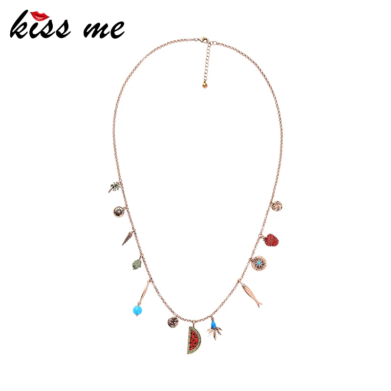 

KISS ME Rose Gold Color Plating Colorful Plant&Fish Resin Shiny Crystal Pendant Necklace For Women Fashion Jewelry