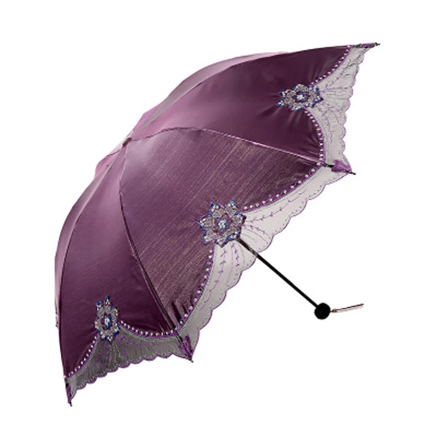 Elegant Women Lace Umbrella Black Coating Anti UV Windproof Sun