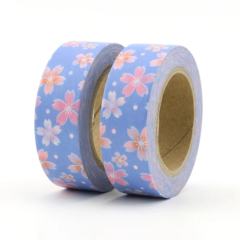 

2PCS/lot Beautiful Pink petal flower on Blue Decorative Washi Tape Paper DIY Scrapbooking Adhesive Tape 10m School Office Supply