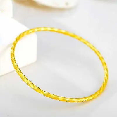 

New Style Pure 999 24K Yellow Gold Bangle Women 3D Unique Link Bracelet 61mm