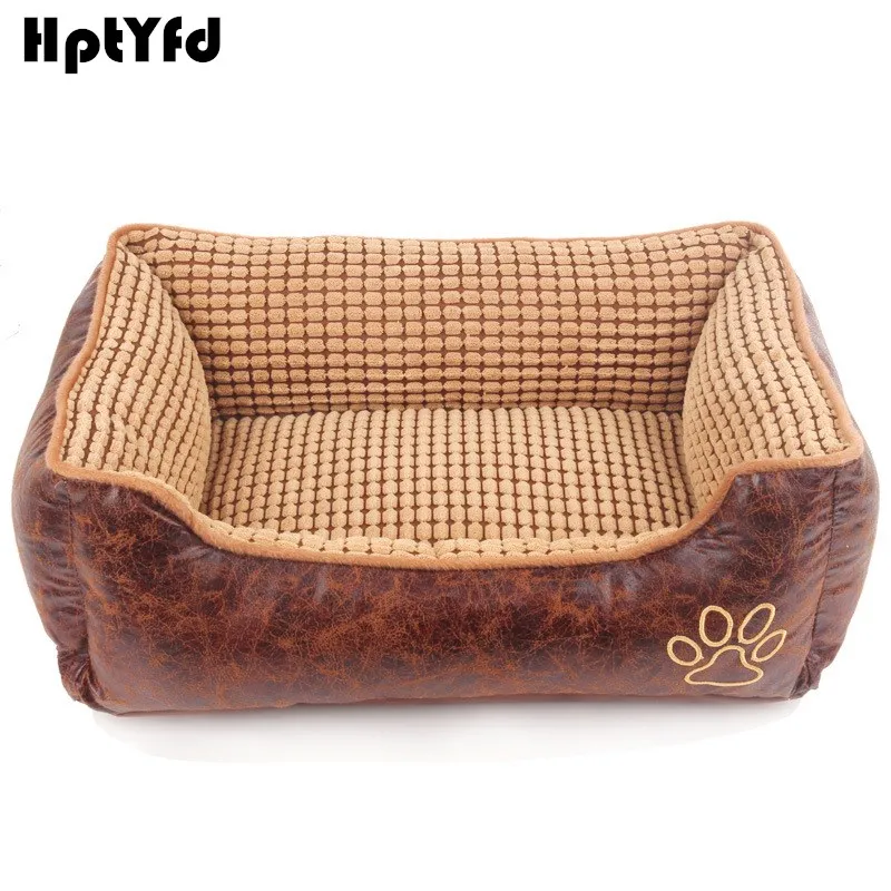 Winter Dog Cat Pet Bed House Retro Pu Leather Pets Sofa Kennel