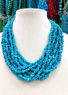 

Wholesale Cheap Elegant Natural Blue Turquoise Stone Choker Necklace Handmade For Woman 10 layer / Free Shipping