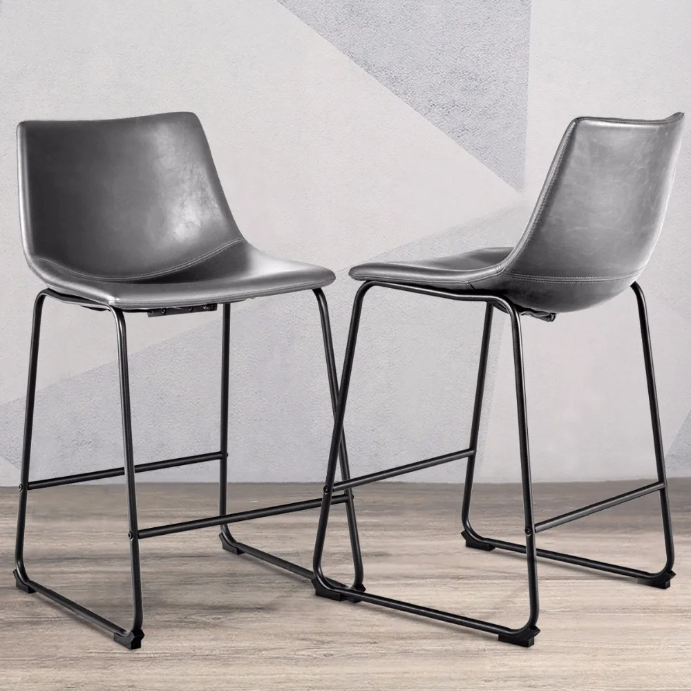 

Giantex Set of 2 Vintage PU Leather Barstools Counter Height Stools w/ Metal Legs Gray Dining Room Furniture HW57433