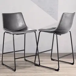 Giantex набор из 2 Винтаж из искусственной кожи барные стулья Счетчик Высота Стула w/металлические ножки серый Обеденная мебель HW57433