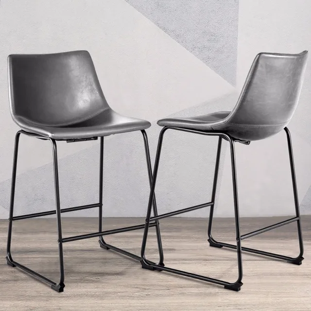 Best Price Giantex Set of 2 Vintage PU Leather Barstools Counter Height Stools w/ Metal Legs Gray Dining Room Furniture HW57433 Best Price Giantex Set of 2 Vintage PU Leather Barstools Counter Height Stools w/ Metal Legs Gray Dining Room Furniture HW57433