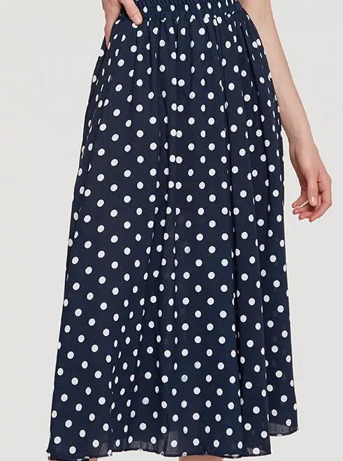 navy blue Женская пляжная шифоновая юбка, весна, в горошек, с принтом, миди юбки, плиссированная, высокая талия, макси юбка весна-лето, Femme Falda Mujer - Цвет: navy blue