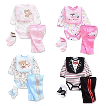 Летние комплекты одежды для малышей, комплект хлопковой одежды для маленьких девочек, костюмы из 4 предметов для новорожденных мальчиков, комбинезон с длинными рукавами для малышей+ брюки+ носки+ нагрудник