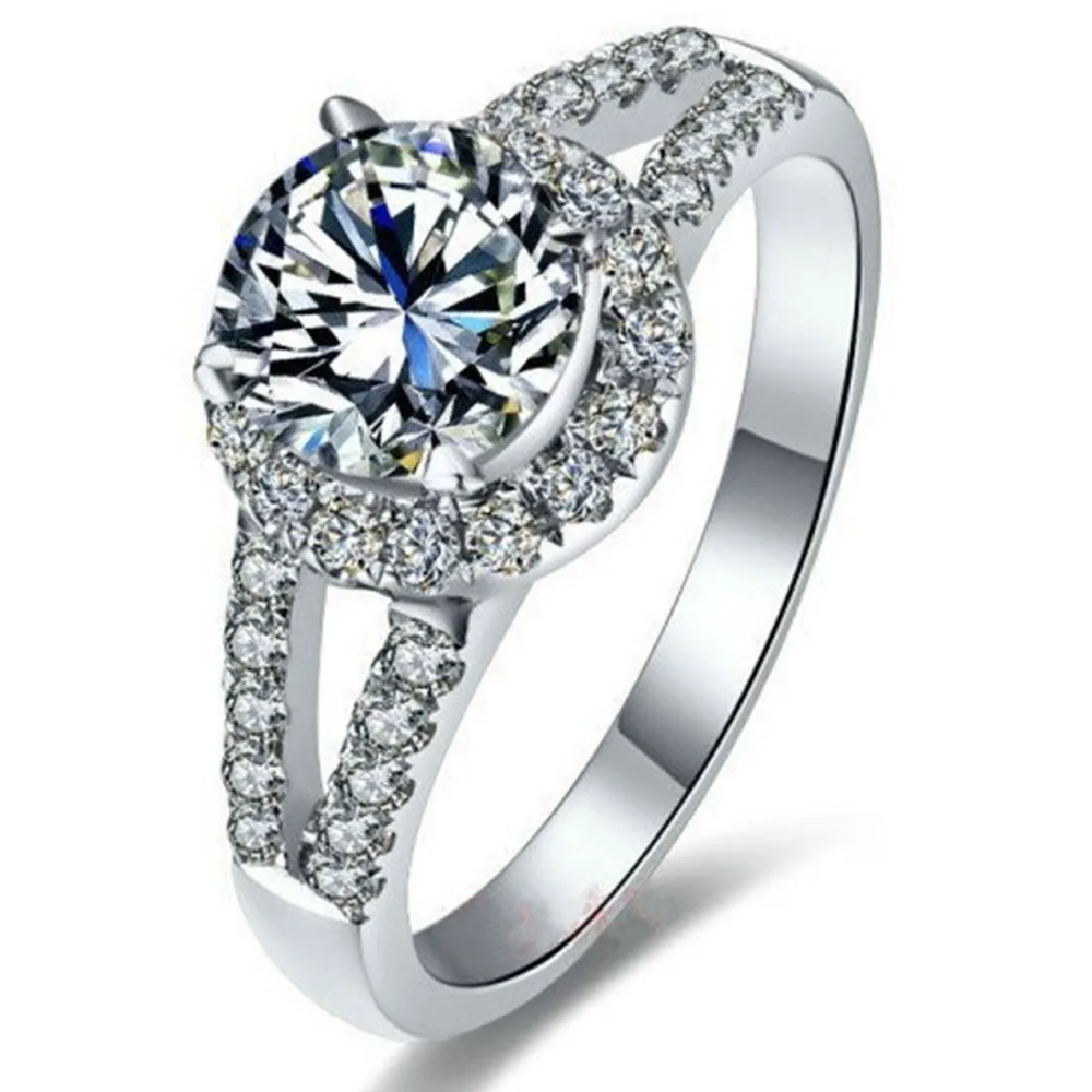 1CT юбилей Halo Diamond Ювелирные изделия, обручальное кольцо для женщин круглый Double Band микро проложили стерлингов серебряные ювелирные изделия 925
