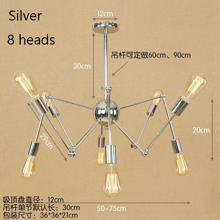 Винтажные золотые серебряные люстры-пауки 6-16 головы современный простой из кованого железа светодиодный подвесной светильник для ресторана кафе домашний декор