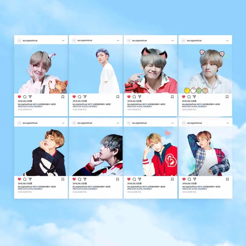 

2019 Kpop Muster PVC Transparent Photo Cards Bangtan Boys Ins Screenshot V Jungkook Photo Waterproof LOMO Card Books 8Pcs