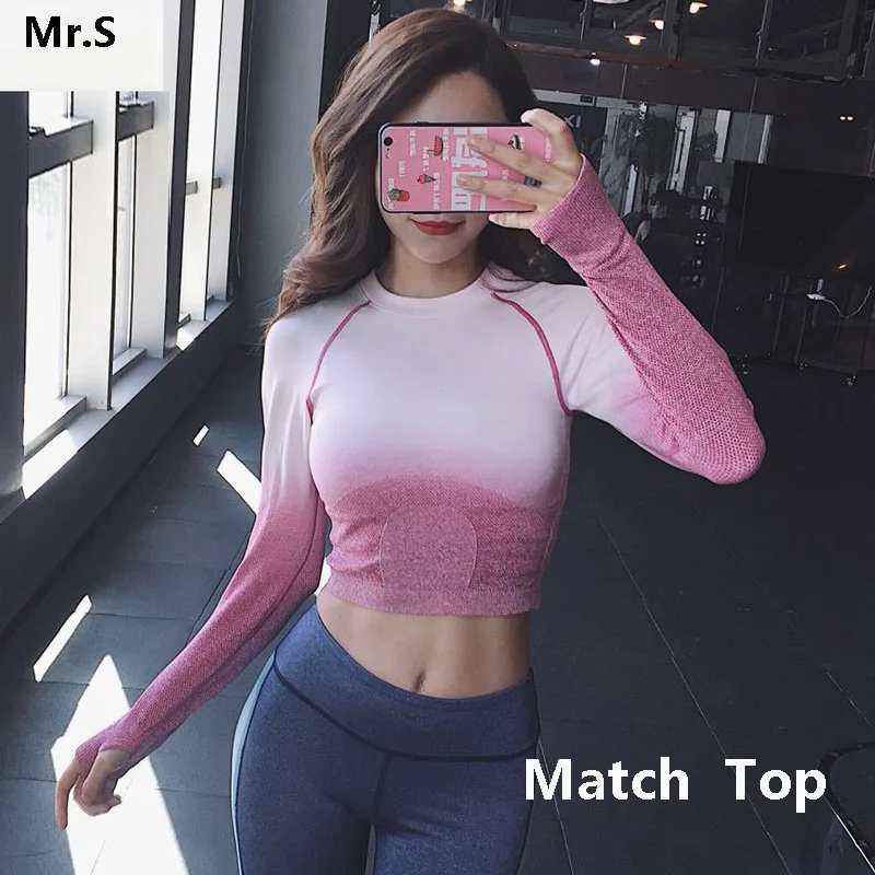 

Energy Seamless Shirts Ombre Long Sleeve Crop Top Shirts for Women Gym Shirts Exercise Top Vital Seamless Sweater workout tshirt