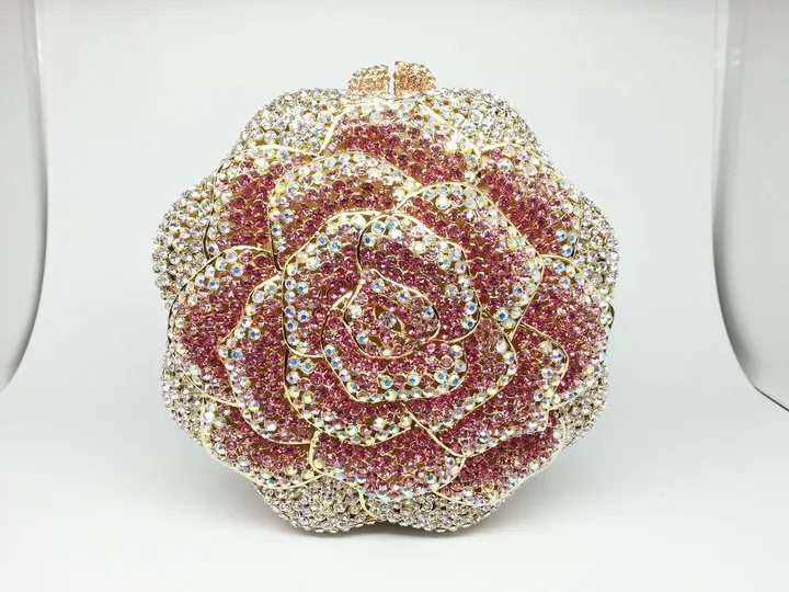 Бутик De FGG многоцветный кристалл алмаза для женщин Роза цветок вечерний клатч в стиле minaudiere свадебная сумочка Сумочка Кошелек - Цвет: 12