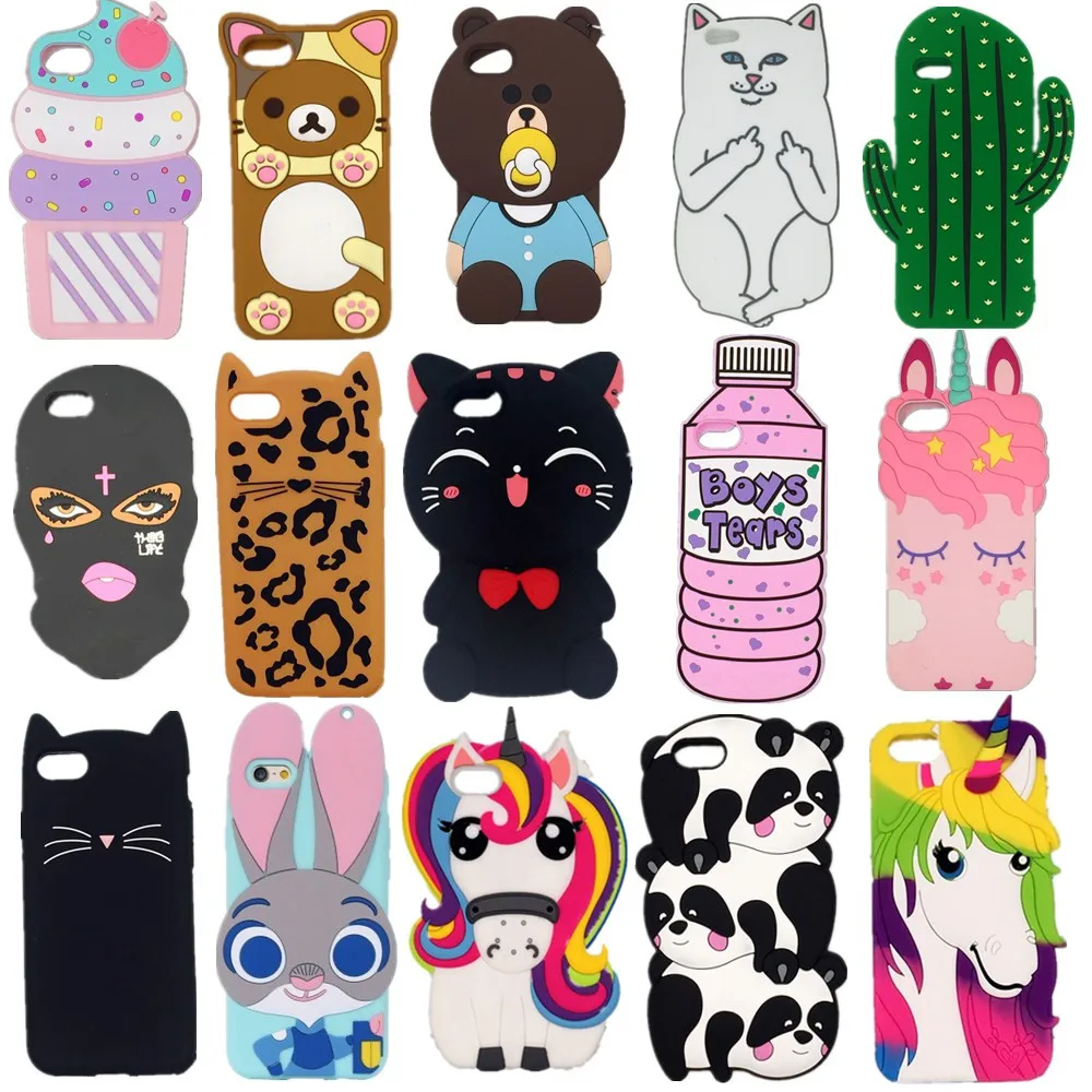 

For iPhone X/4 4S/5 5S/SE/5C/6/6s/7/8/plus New 3D silicon pocket smile cat Baby bear rabbit fashionable soft Phone back case
