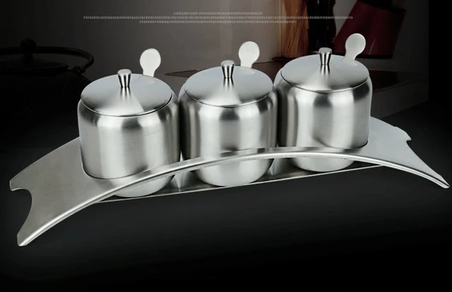 304 Stainless Steel Condiments Seasoning Server Pots Container Cream 304 Stainless Steel Condiments Seasoning Server Pots Container Cream Sugar Canister Dip Bowls Set Of 3