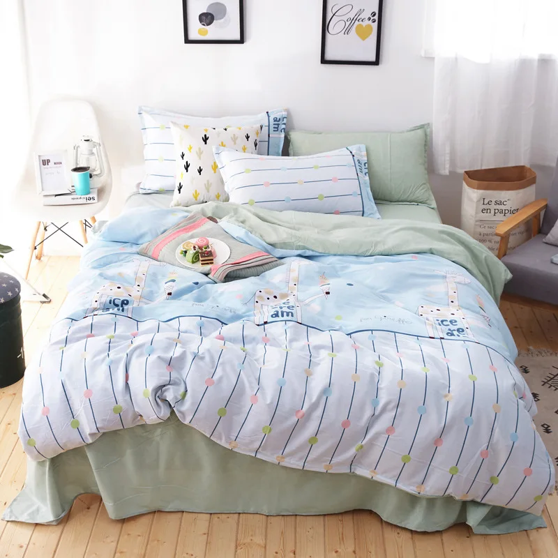 

New AB Side Small Fresh And Beautiful Washed Bedding Cotton Products 4 Piece
