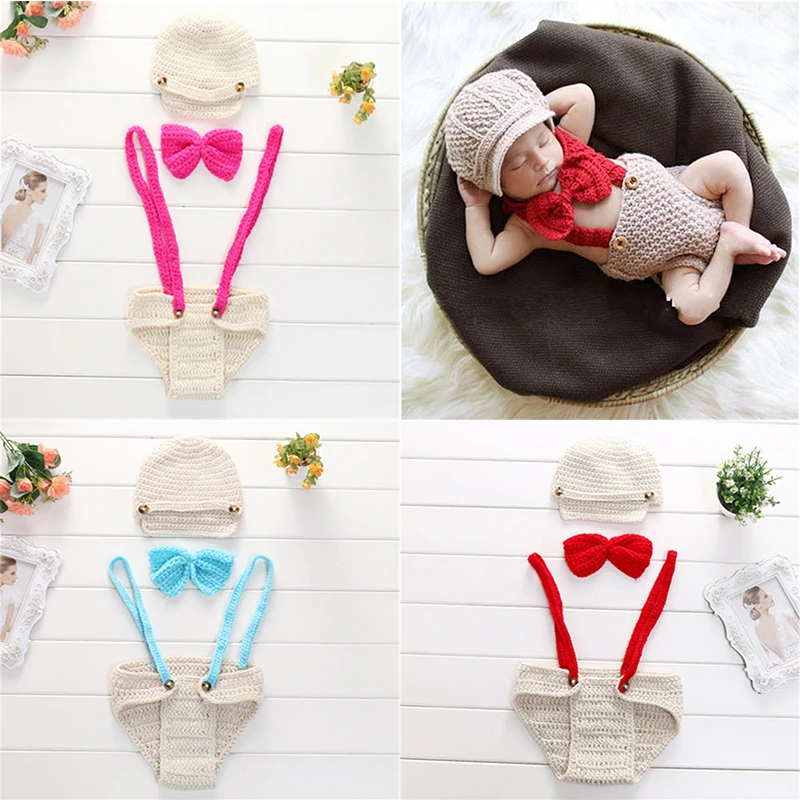 

Newborn Baby Photography Props Hat Pant Clothing Set Infant Knit Crochet Costume Soft Outfits+Pants Baby Clothing Photo Wear
