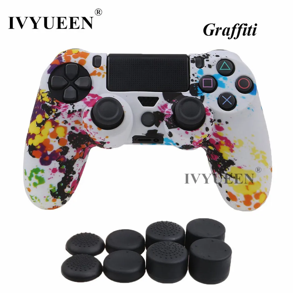 IVYUEEN для Dualshock 4 силиконовая камуфляжная Защита Чехол для playstation 4 PS4 DS4 Slim Pro контроллер кожи с 8 захватами для большого пальца - Цвет: Graffiti