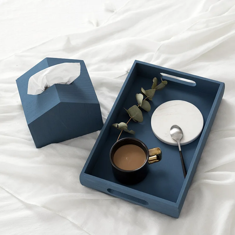 

6 Color Wooden Handle Storage Tray Multi-Purpose Creative Home Decoration Tray Modern Matte Tray Storage Box Home Decorations