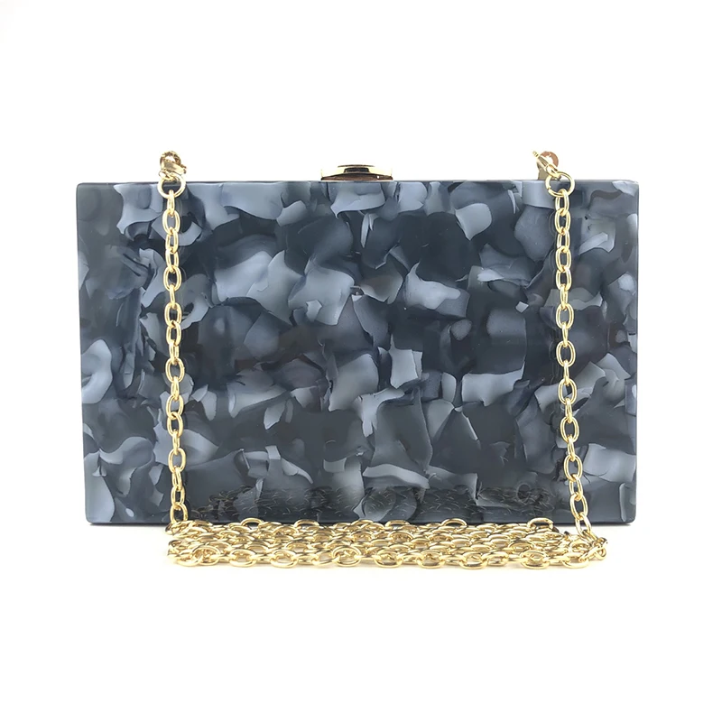 Luxy Moon Black Bride Acrylic Box Clutch with Chain Front View