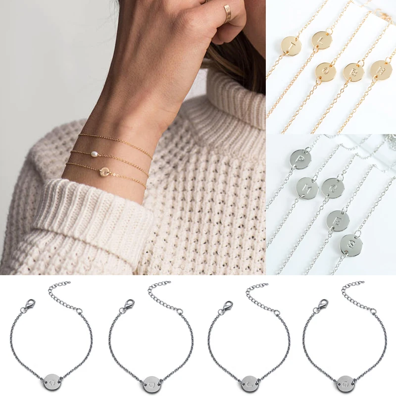 

26 Letters Jewelry Fashion Unique Simple Bracelet Silver Gold Unisex Delicate Solid Charm Thin Bracelet Couples Party Chain