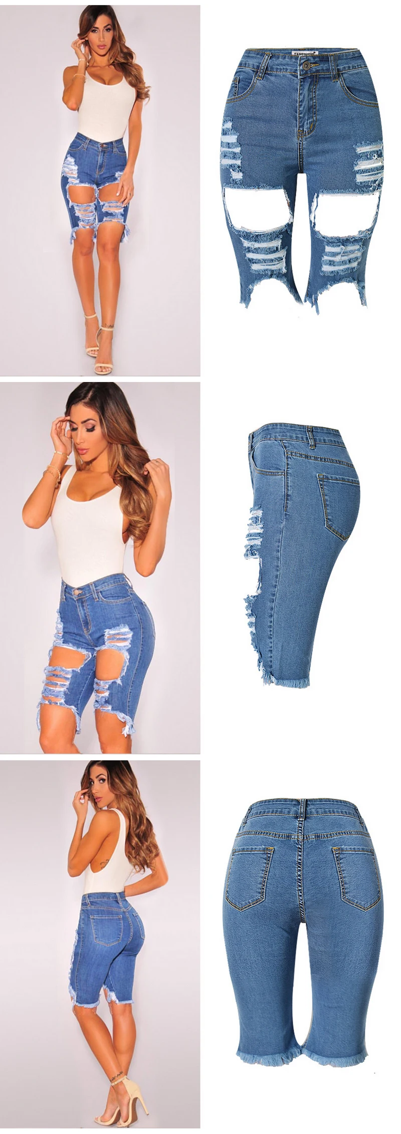 2018 женские джинсы с высокой талией до колена джинсовые шорты для женщин Feminino брендовые Летние Горячие Джинсы хлопковые джинсовые брюки с