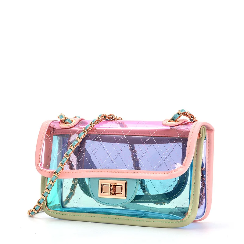 

Lisse Fashion jelly Women Bag trend ins Hot Sale Lady Handbag PVC Transparent Diamond Lattice Chains shoulder & Crossbody Bag