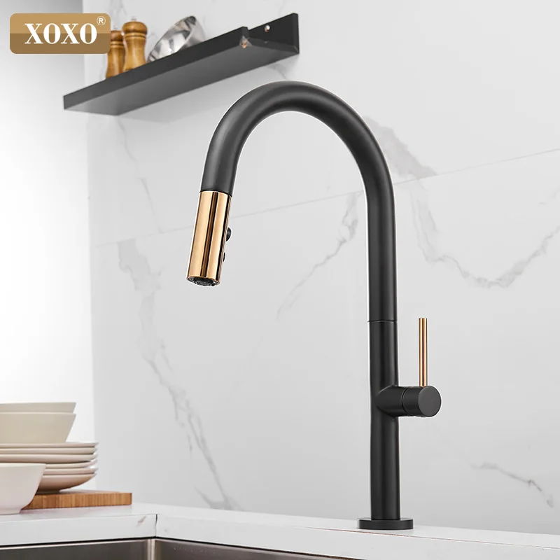  XOXO Kitchen faucet Pull Out Cold and Hot mixer tap Black White water Single Holder faucet kitchen  - 4000086124407