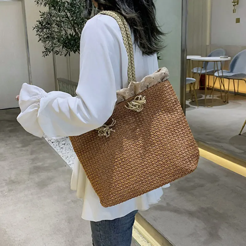 

New Natural Straw bag for Women Handbags Ladies Tote Large Shoulder Bag Beach Holiday Hand-woven Knitting Trave Bag Female