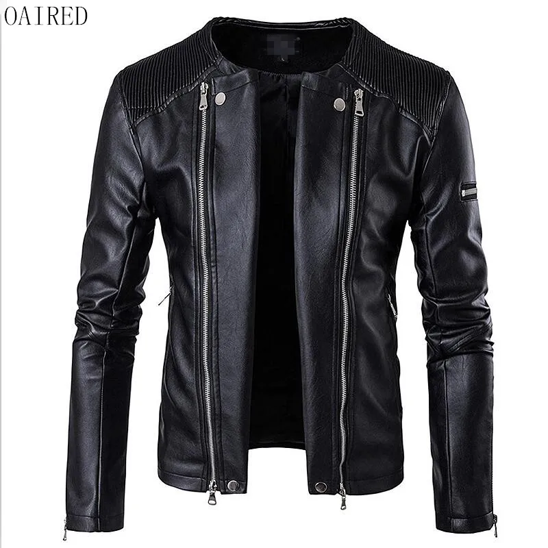 

OAIRED Black Men Leather Jacket Spring 2019 New Motorcycle Male Leather Clothing Short Slim Leather Coat Men Outerwear Black