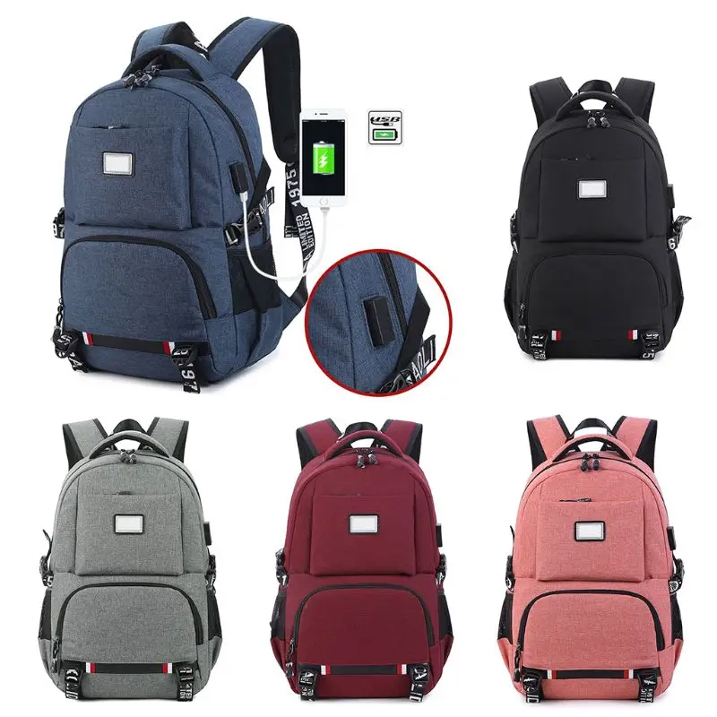 

Fashion Men Women Travel Backpack USB Port Shoulder Laptop School Bag Rucksack Casual Daypack Bookbags Nylon Zipper Bookbags